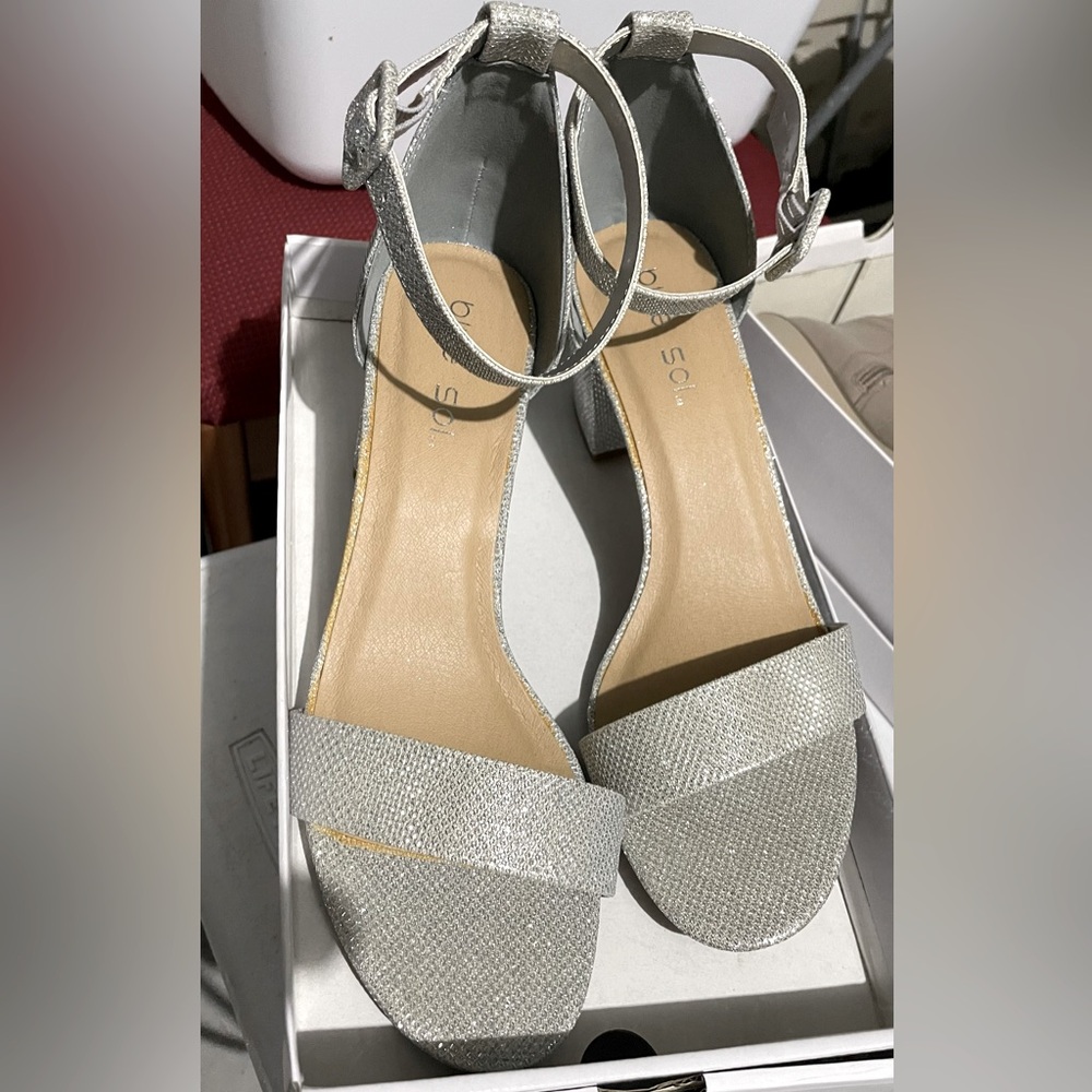 Silver Glitter Heels with Ankle Strap